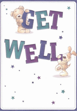 A feeling of comfort and gentle cheer radiates from this delightful get well card, its artwork echoing the nurturing care that Holborn's local florists are known for. A plush teddy clings lovingly to the top of the word 'GET' while a lively puppy nestles below the bold 'WELL,' their softly rounded silhouettes beaming with emotional warmth and encouragement. The hand-lettered message stands confidently in shades of velvety purple and deep teal, contrasted against a clean white background that brings to mind the clarity of a brisk morning near Lincoln's Inn Fields. Scattered star motifs, rendered in playful hues, add a touch of enchantment-much like the uplifting gestures sent from Florist Holborn with each bouquet. Every detail, from the expressive faces to the dreamy lighting, infuses the scene with hope, echoing the care and support offered to those recovering in the local community.